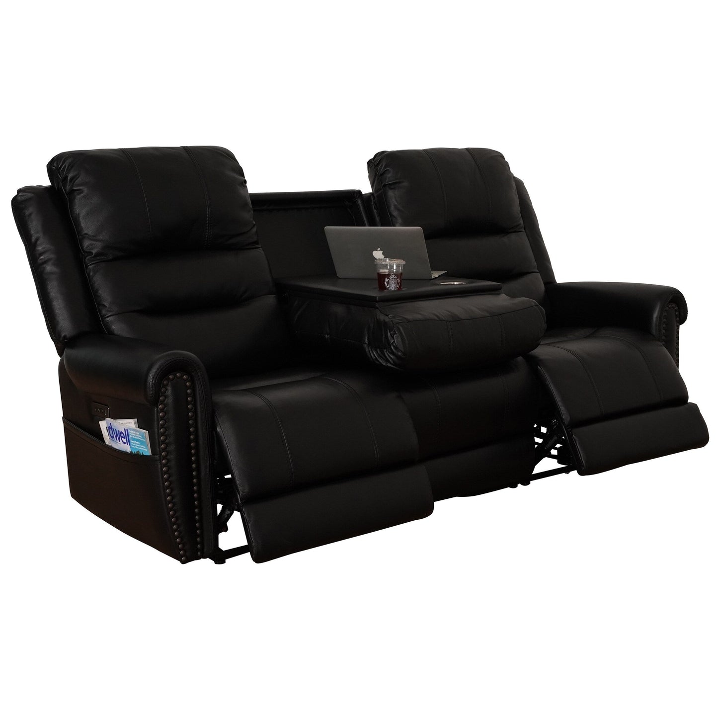 Canapé inclinable électrique en cuir véritable noir, causeuse, fauteuil inclinable avec appui-tête réglable et repose-pieds extensible