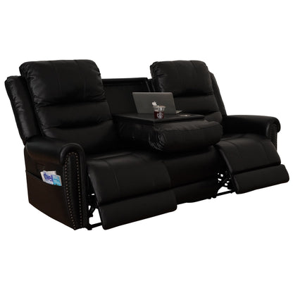 Canapé inclinable électrique en cuir véritable noir, causeuse, fauteuil inclinable avec appui-tête réglable et repose-pieds extensible