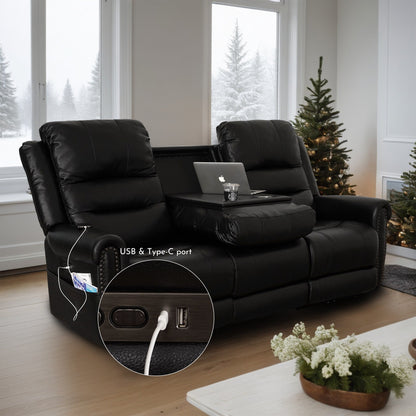 Canapé inclinable électrique en cuir véritable noir, causeuse, fauteuil inclinable avec appui-tête réglable et repose-pieds extensible