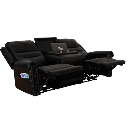 Canapé inclinable électrique en cuir véritable noir, causeuse, fauteuil inclinable avec appui-tête réglable et repose-pieds extensible