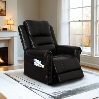 Canapé inclinable électrique en cuir véritable noir, causeuse, fauteuil inclinable avec appui-tête réglable et repose-pieds extensible
