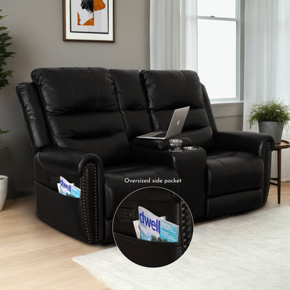 Canapé inclinable électrique en cuir véritable noir, causeuse, fauteuil inclinable avec appui-tête réglable et repose-pieds extensible