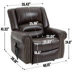 Fauteuil inclinable électrique en cuir véritable avec double moteur, massage par vibrations à 8 points, chauffage, ports USB et inclinaison infinie