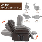 Fauteuil inclinable électrique en cuir véritable avec double moteur, massage par vibrations à 8 points, chauffage, ports USB et inclinaison infinie