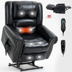 Fauteuil inclinable électrique en cuir véritable avec double moteur, massage par vibrations à 8 points, chauffage, ports USB et inclinaison infinie