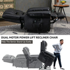 Fauteuil inclinable électrique en cuir véritable avec double moteur, massage par vibrations à 8 points, chauffage, ports USB et inclinaison infinie