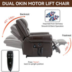 Fauteuil inclinable électrique en cuir véritable avec double moteur, massage par vibrations à 8 points, chauffage, ports USB et inclinaison infinie