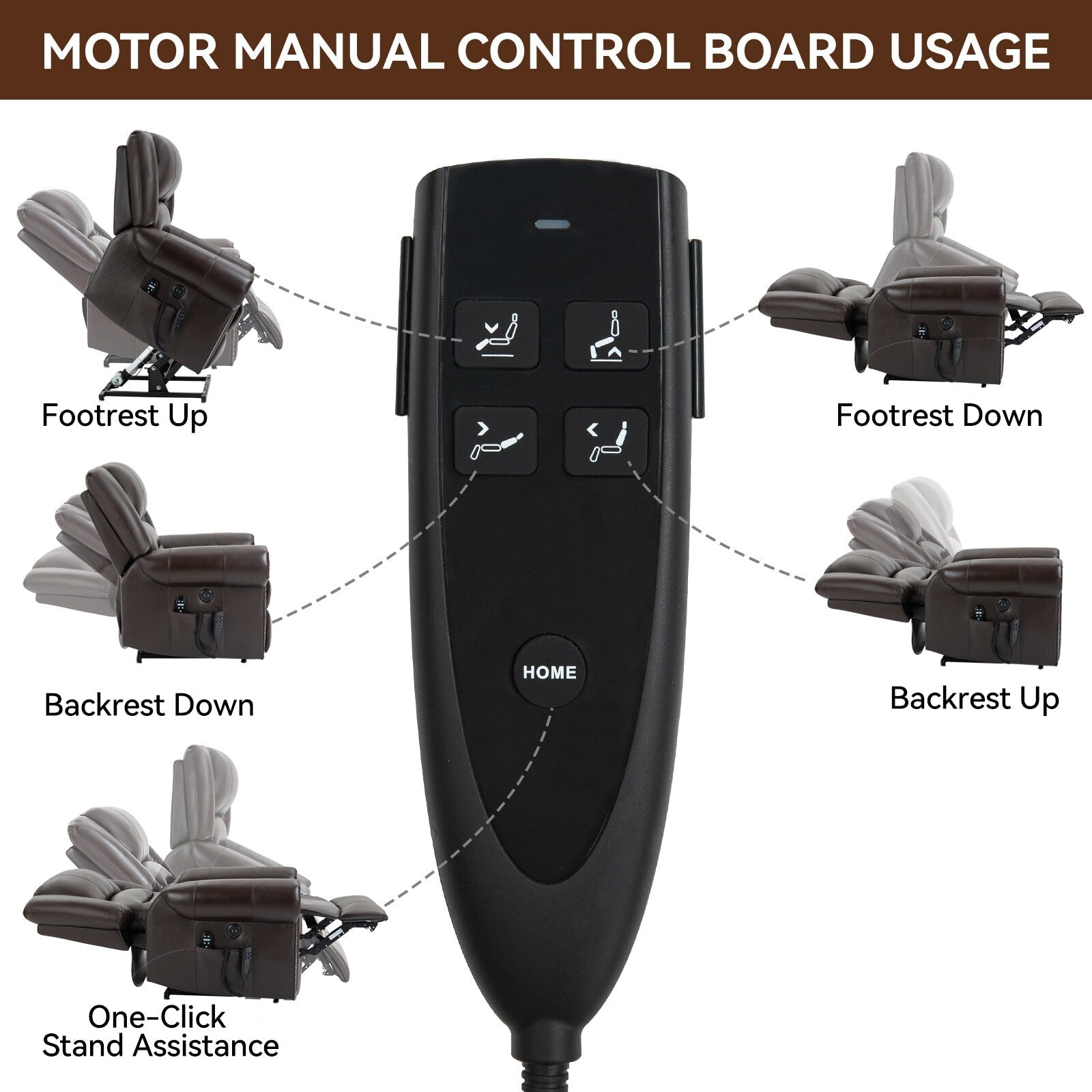 Fauteuil inclinable électrique en cuir véritable avec double moteur, massage par vibrations à 8 points, chauffage, ports USB et inclinaison infinie
