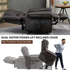 Fauteuil inclinable électrique en cuir véritable avec double moteur, massage par vibrations à 8 points, chauffage, ports USB et inclinaison infinie
