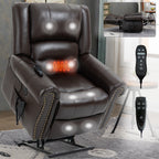 Fauteuil inclinable électrique en cuir véritable avec double moteur, massage par vibrations à 8 points, chauffage, ports USB et inclinaison infinie