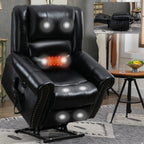 Fauteuil inclinable électrique en cuir véritable avec double moteur, massage par vibrations à 8 points, chauffage, ports USB et inclinaison infinie