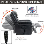 Fauteuil inclinable électrique en cuir véritable avec double moteur, massage par vibrations à 8 points, chauffage, ports USB et inclinaison infinie