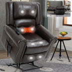Fauteuil inclinable électrique en cuir véritable avec double moteur, massage par vibrations à 8 points, chauffage, ports USB et inclinaison infinie