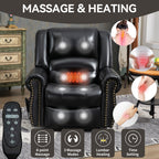 Fauteuil inclinable électrique en cuir véritable avec double moteur, massage par vibrations à 8 points, chauffage, ports USB et inclinaison infinie