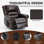 Fauteuil inclinable électrique en cuir véritable avec double moteur, massage par vibrations à 8 points, chauffage, ports USB et inclinaison infinie