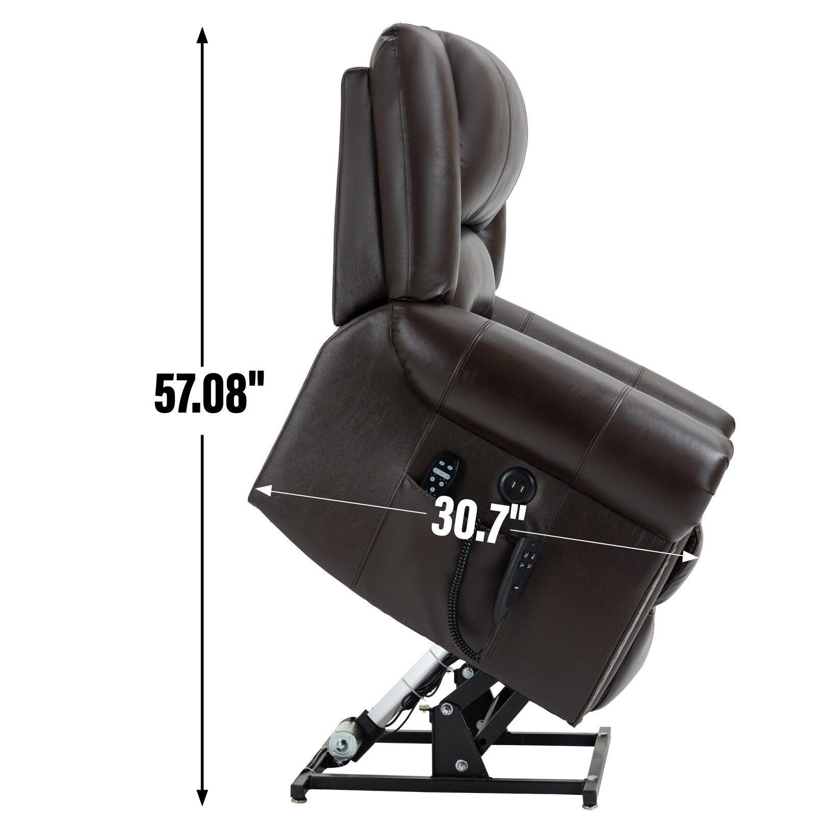 Fauteuil inclinable électrique en cuir véritable avec double moteur, massage par vibrations à 8 points, chauffage, ports USB et inclinaison infinie