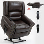 Fauteuil inclinable électrique en cuir véritable avec double moteur, massage par vibrations à 8 points, chauffage, ports USB et inclinaison infinie