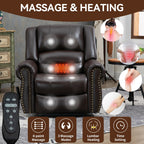 Fauteuil inclinable électrique en cuir véritable avec double moteur, massage par vibrations à 8 points, chauffage, ports USB et inclinaison infinie