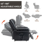 Fauteuil inclinable électrique en cuir véritable avec double moteur, massage par vibrations à 8 points, chauffage, ports USB et inclinaison infinie
