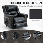 Fauteuil inclinable électrique en cuir véritable avec double moteur, massage par vibrations à 8 points, chauffage, ports USB et inclinaison infinie