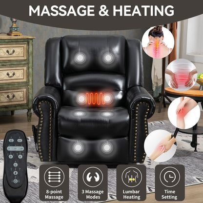 Fauteuil inclinable électrique en cuir véritable avec deux moteurs, massage chauffant, ports USB et fonction d'inclinaison complète