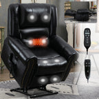 Fauteuil inclinable électrique en cuir véritable avec deux moteurs, massage chauffant, ports USB et fonction d'inclinaison complète