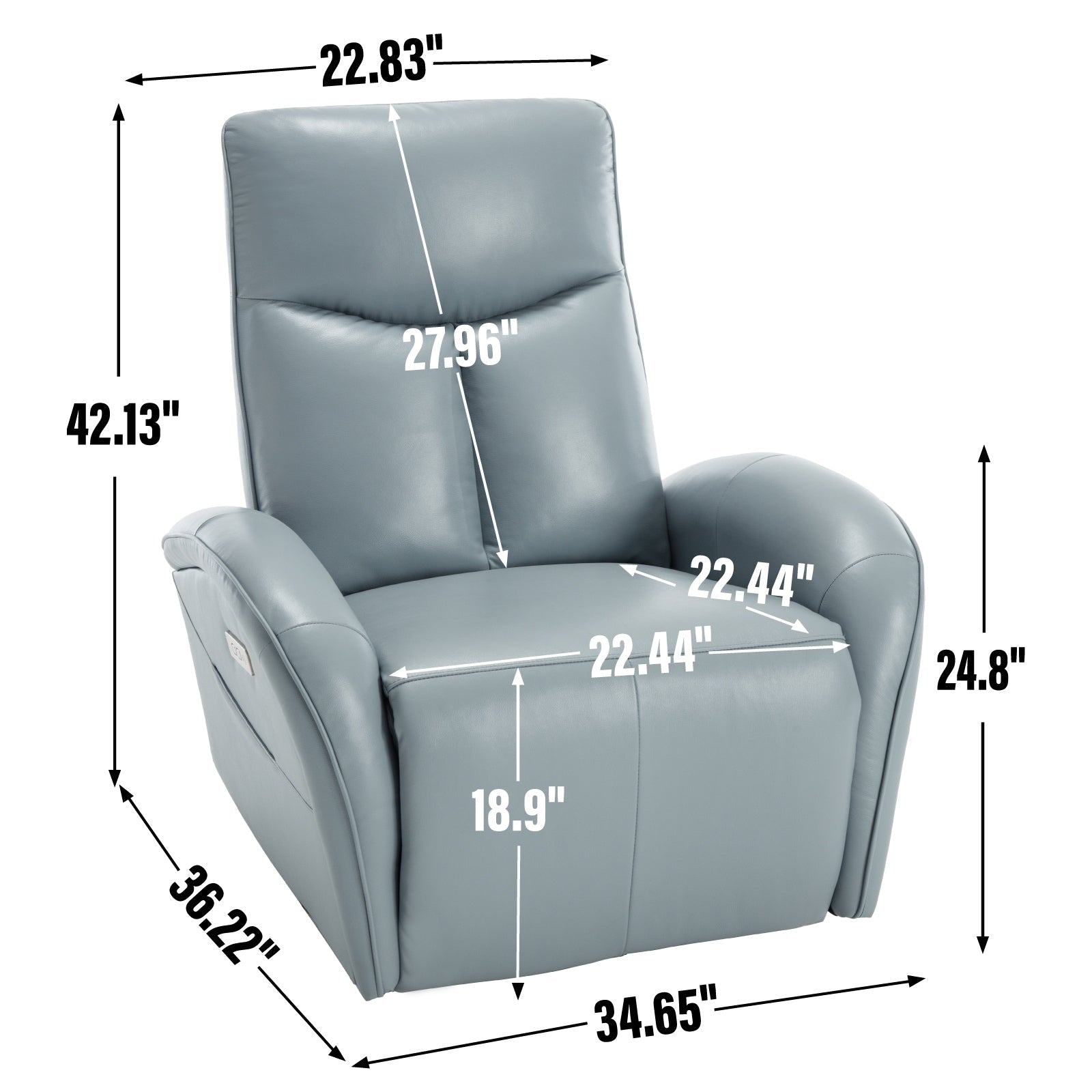 Fauteuil inclinable électrique en cuir véritable avec pivot à 270°, mouvement de bascule, soutien lombaire et ports de charge USB et Type-C