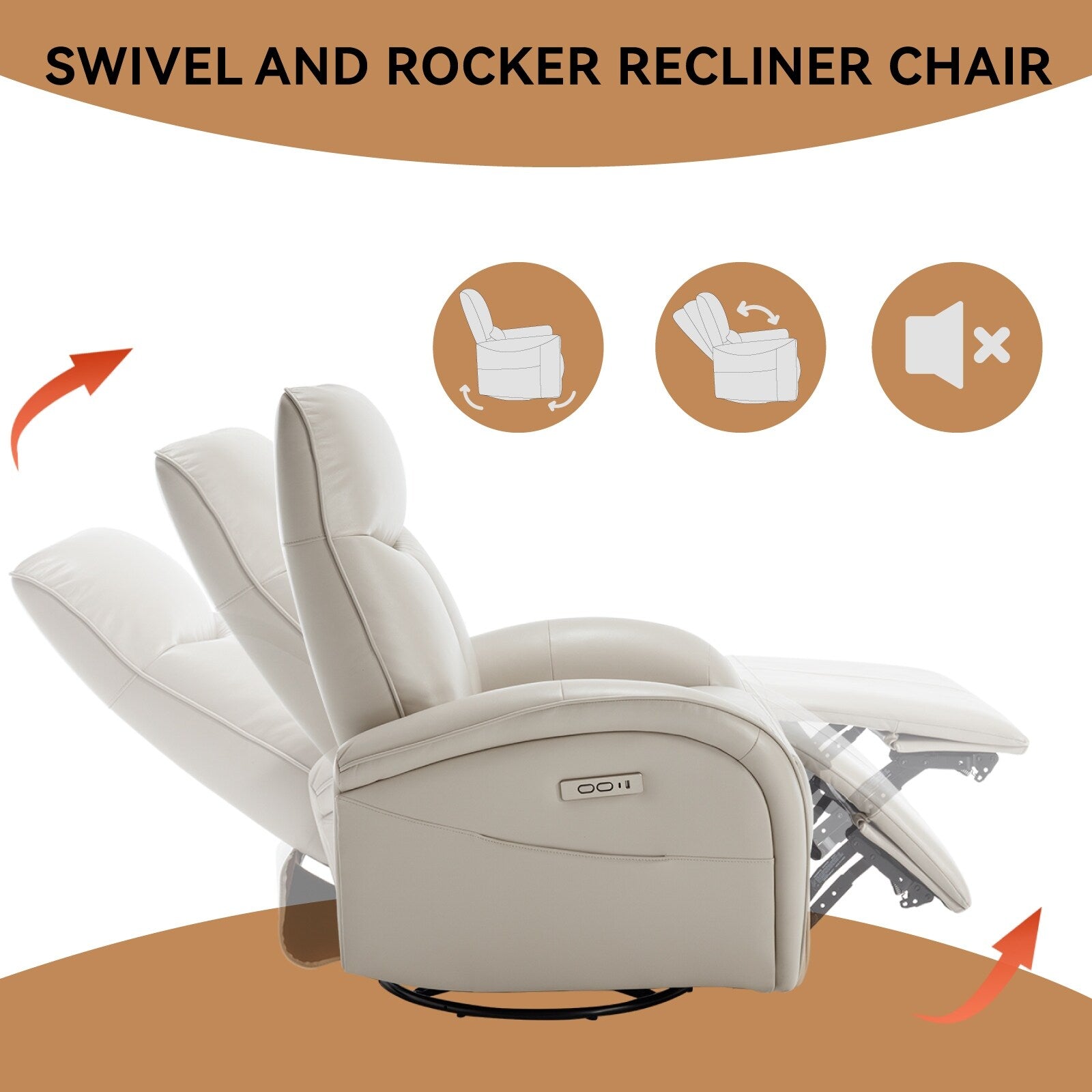 Fauteuil inclinable électrique en cuir véritable, pivotant à 270°, USB, Type-C