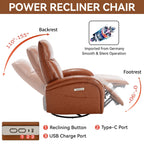 Fauteuil inclinable électrique en cuir véritable, pivotant à 270°, USB, Type-C