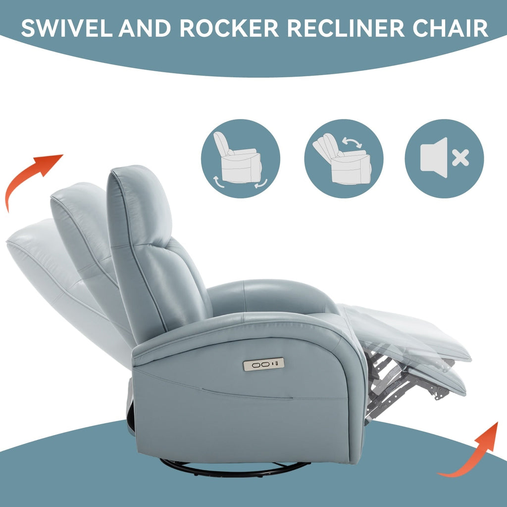 Fauteuil inclinable électrique en cuir véritable, pivotant à 270°, USB, Type-C