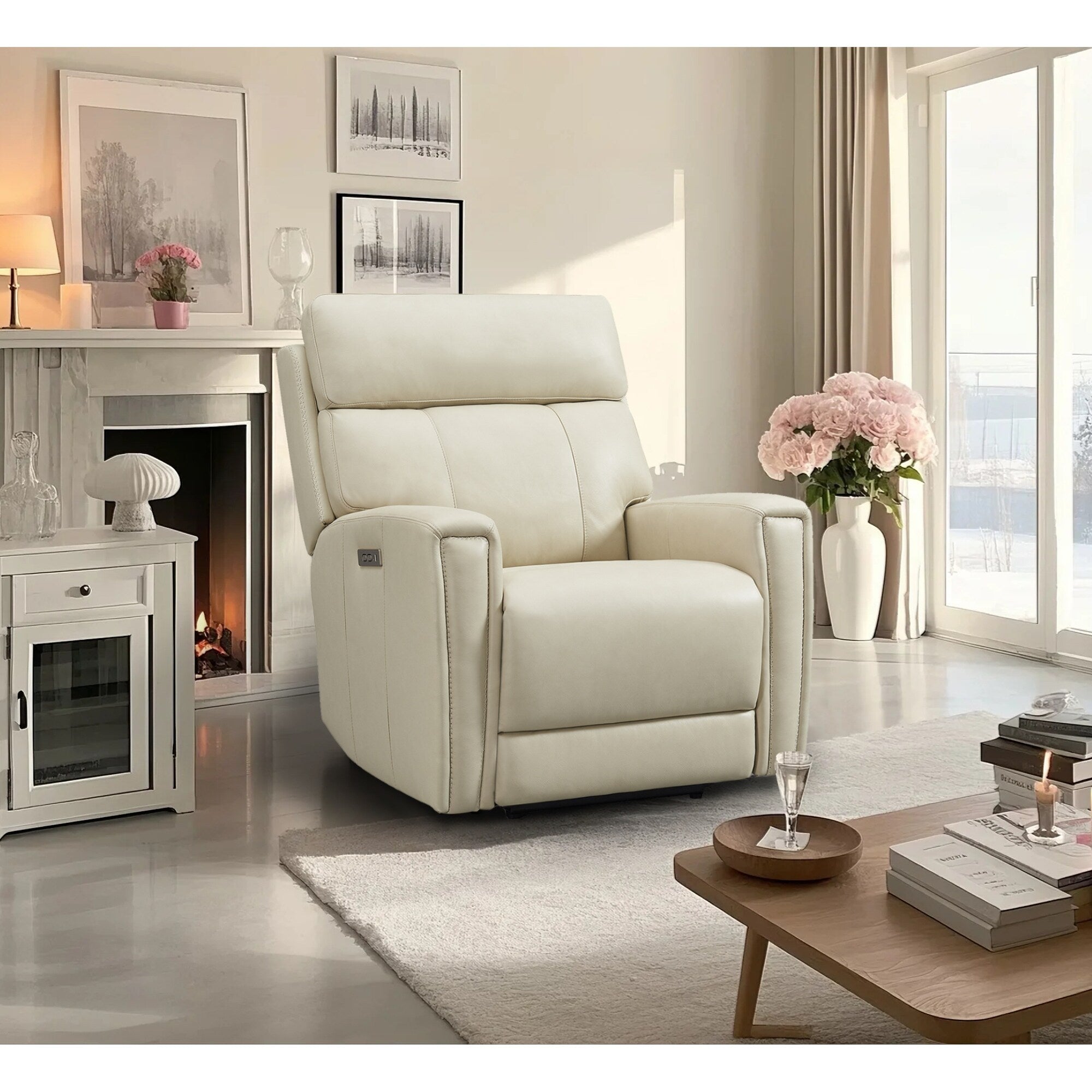 Fauteuil inclinable électrique zéro gravité en cuir véritable avec appui-tête électrique, ports USB et USB-C