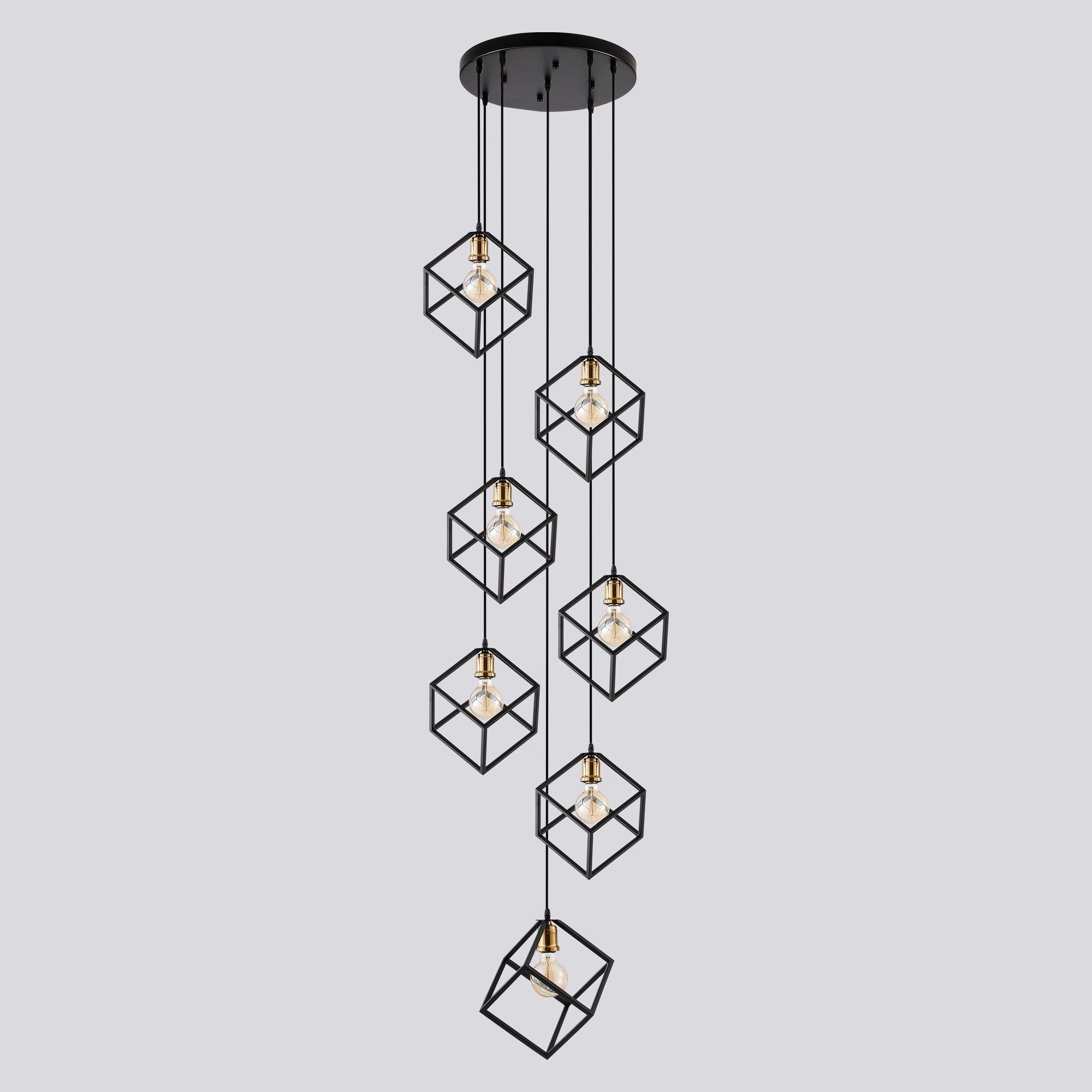 Lustre suspendu géométrique pour escalier, hauteur réglable, 5 ou 7 lumières