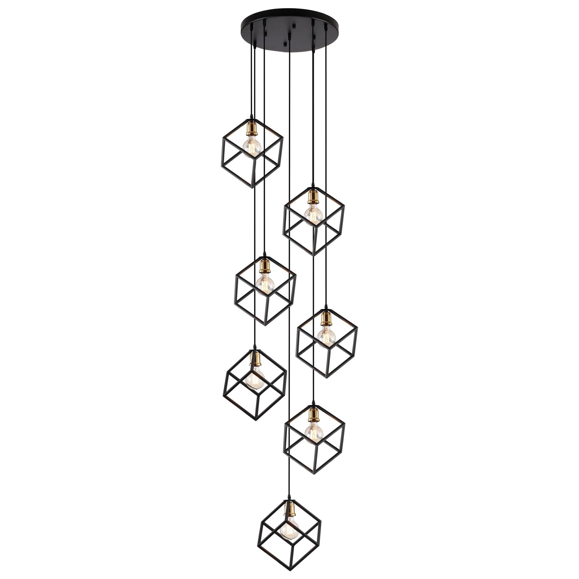 Lustre suspendu géométrique pour escalier, hauteur réglable, 5 ou 7 lumières