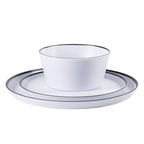 Service de table Gibson Home Folsom Shores, 12 pièces, assiettes et bols en mélamine incassable, moderne – Blanc avec bordure noire