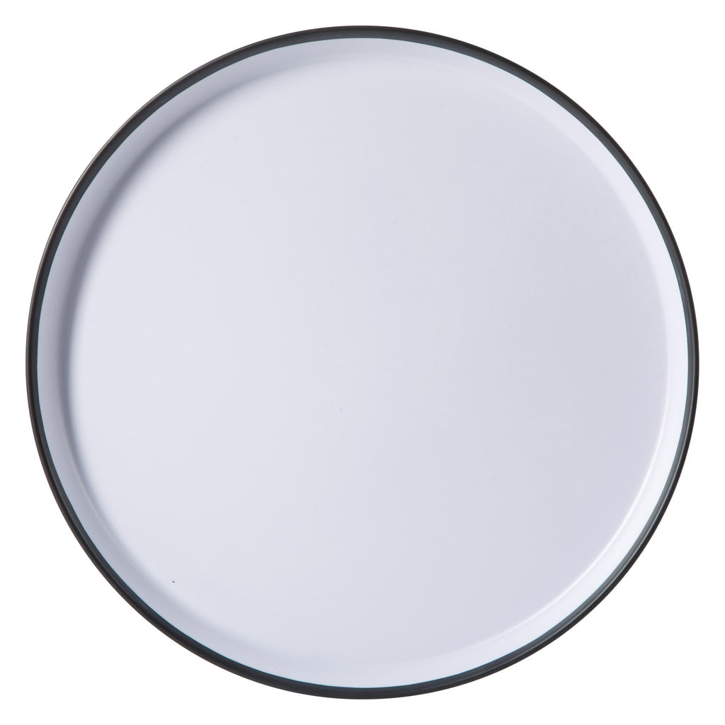 Service de table Gibson Home Folsom Shores, 12 pièces, assiettes et bols en mélamine incassable, moderne – Blanc avec bordure noire