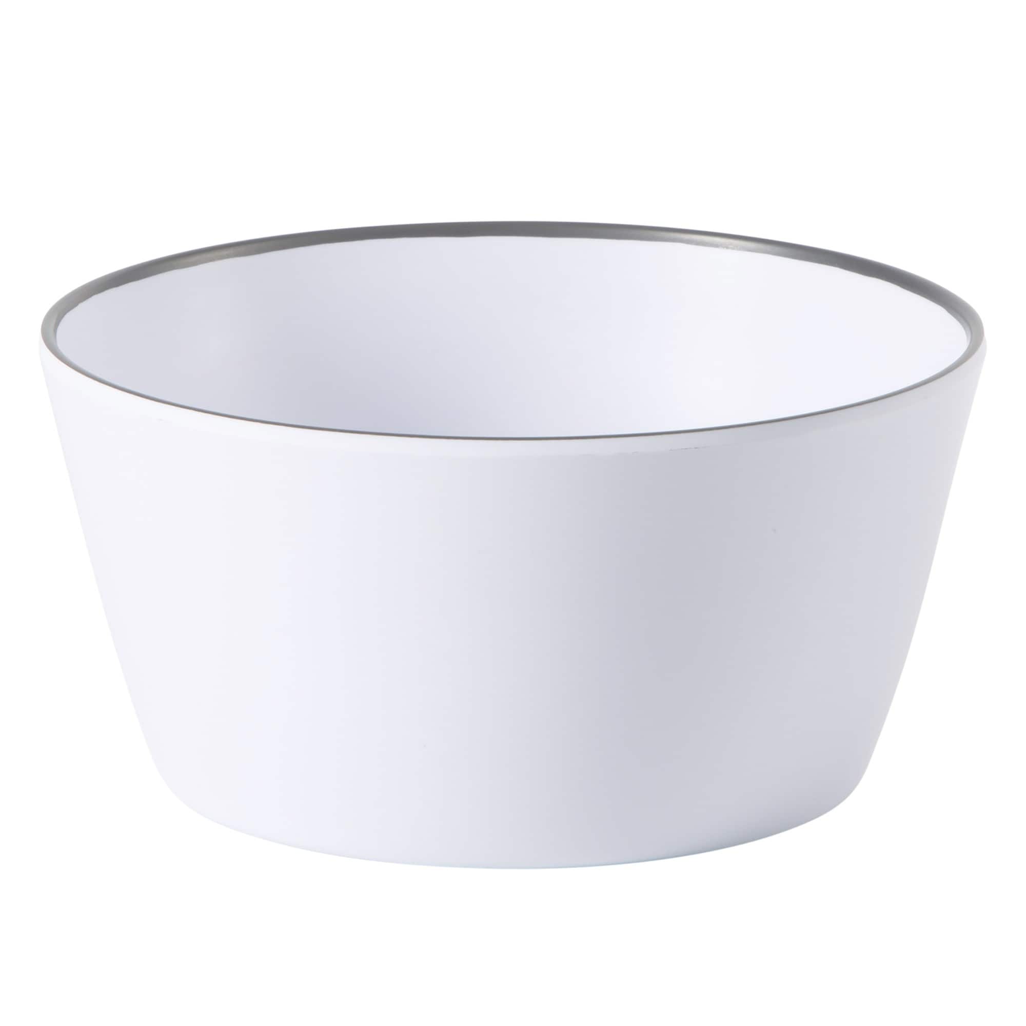 Service de table Gibson Home Folsom Shores, 12 pièces, assiettes et bols en mélamine incassable, moderne – Blanc avec bordure noire