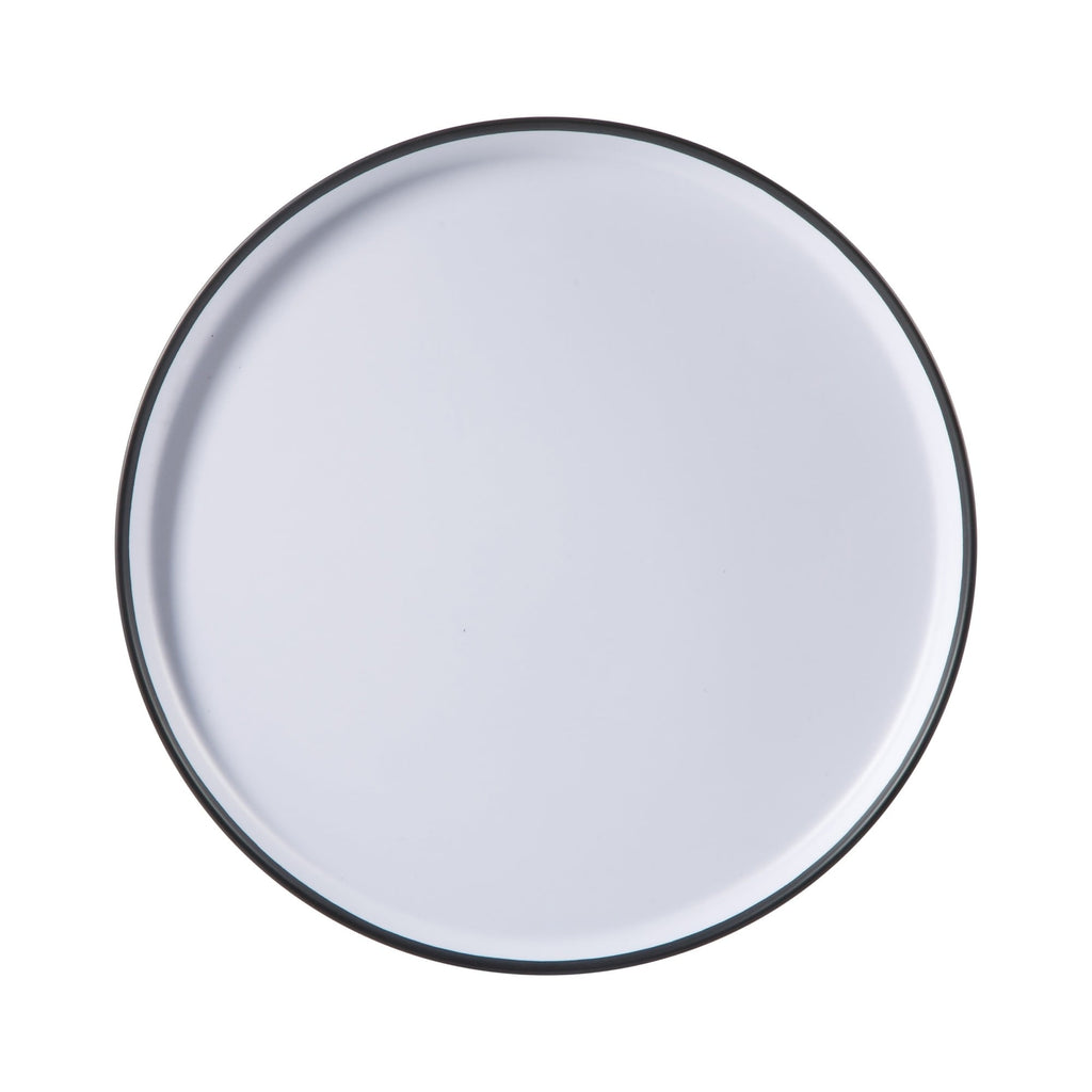 Service de table Gibson Home Folsom Shores, 12 pièces, assiettes et bols en mélamine incassable, moderne – Blanc avec bordure noire