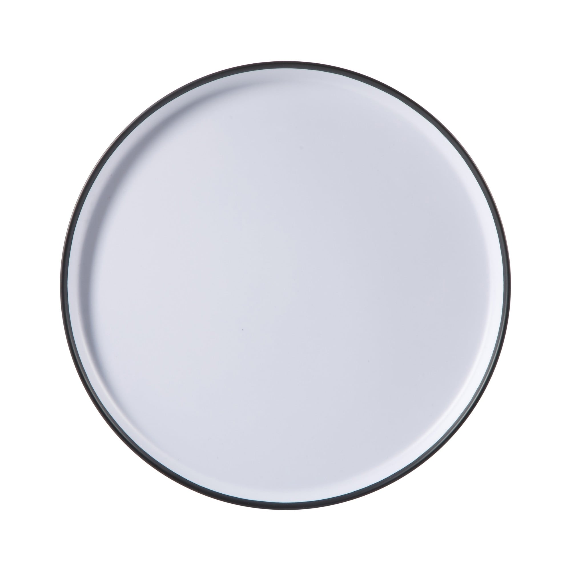 Service de table Gibson Home Folsom Shores, 12 pièces, assiettes et bols en mélamine incassable, moderne – Blanc avec bordure noire