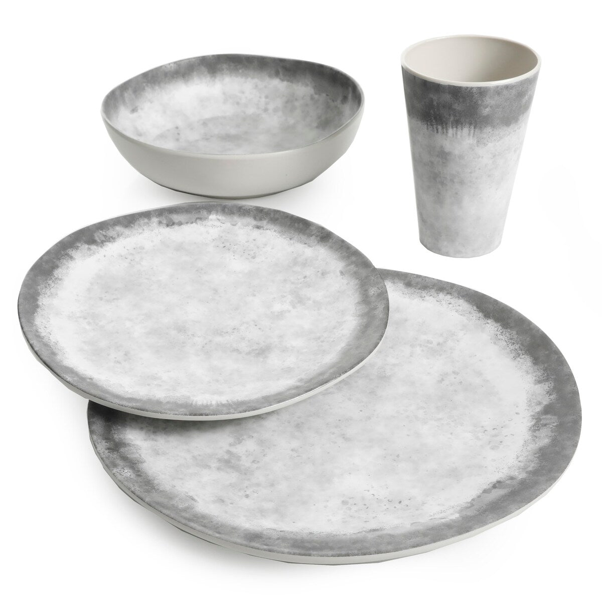 Service de table rond en mélamine Gibson Home Granite, service pour quatre personnes (16 pièces), marbre