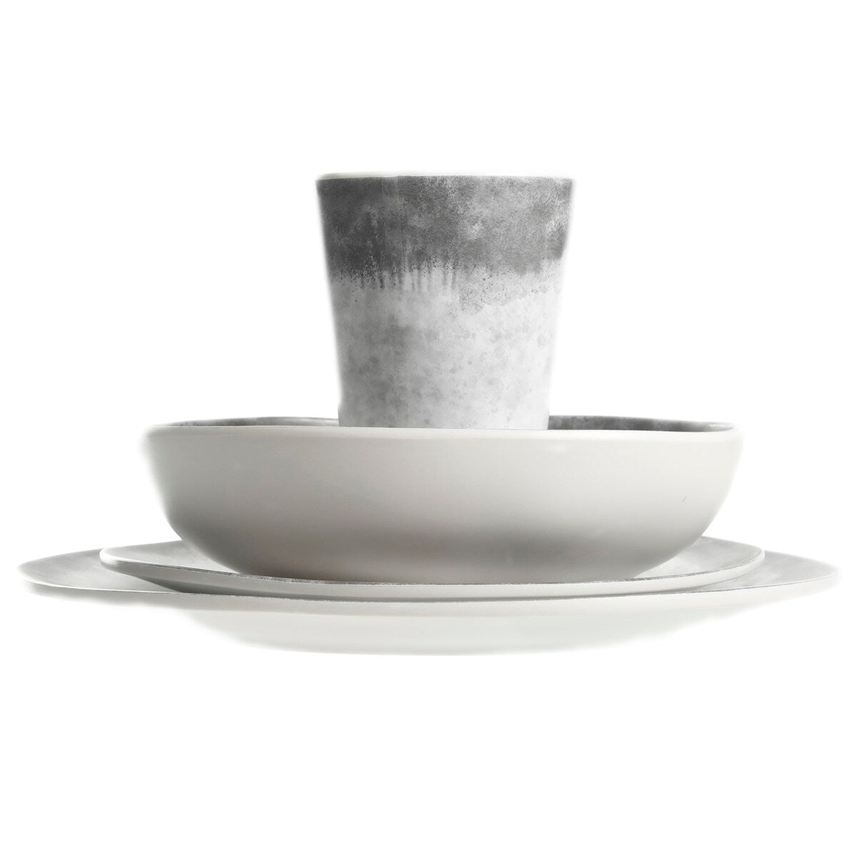 Service de table rond en mélamine Gibson Home Granite, service pour quatre personnes (16 pièces), marbre
