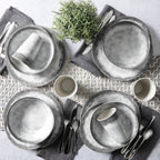 Service de table rond en mélamine Gibson Home Granite, service pour quatre personnes (16 pièces), marbre