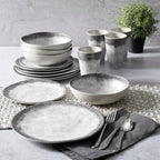Service de table rond en mélamine Gibson Home Granite, service pour quatre personnes (16 pièces), marbre