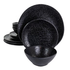 Service de table rond en mélamine Gibson Home Yoko, 12 pièces, noir