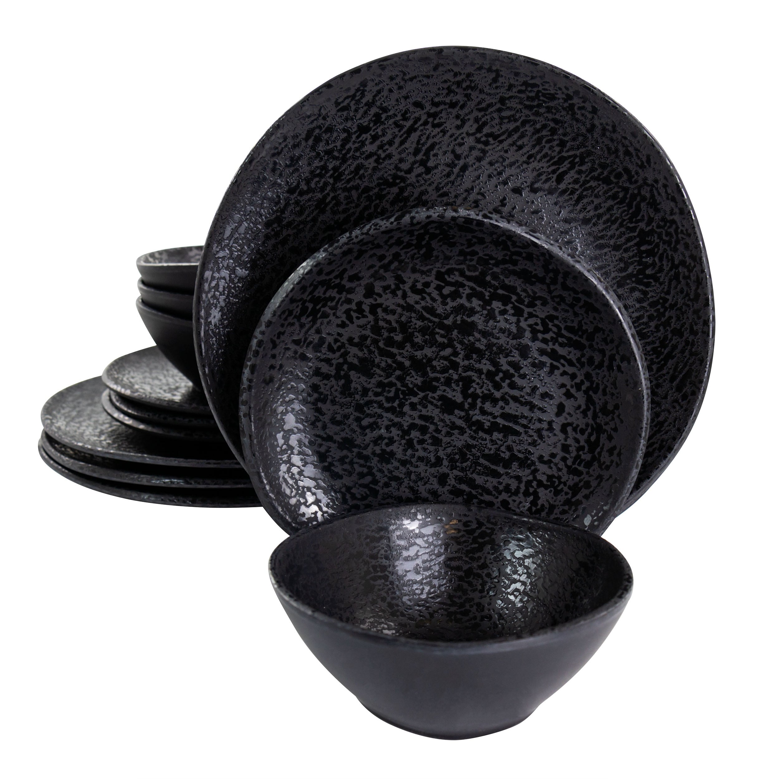 Service de table rond en mélamine Gibson Home Yoko, 12 pièces, noir