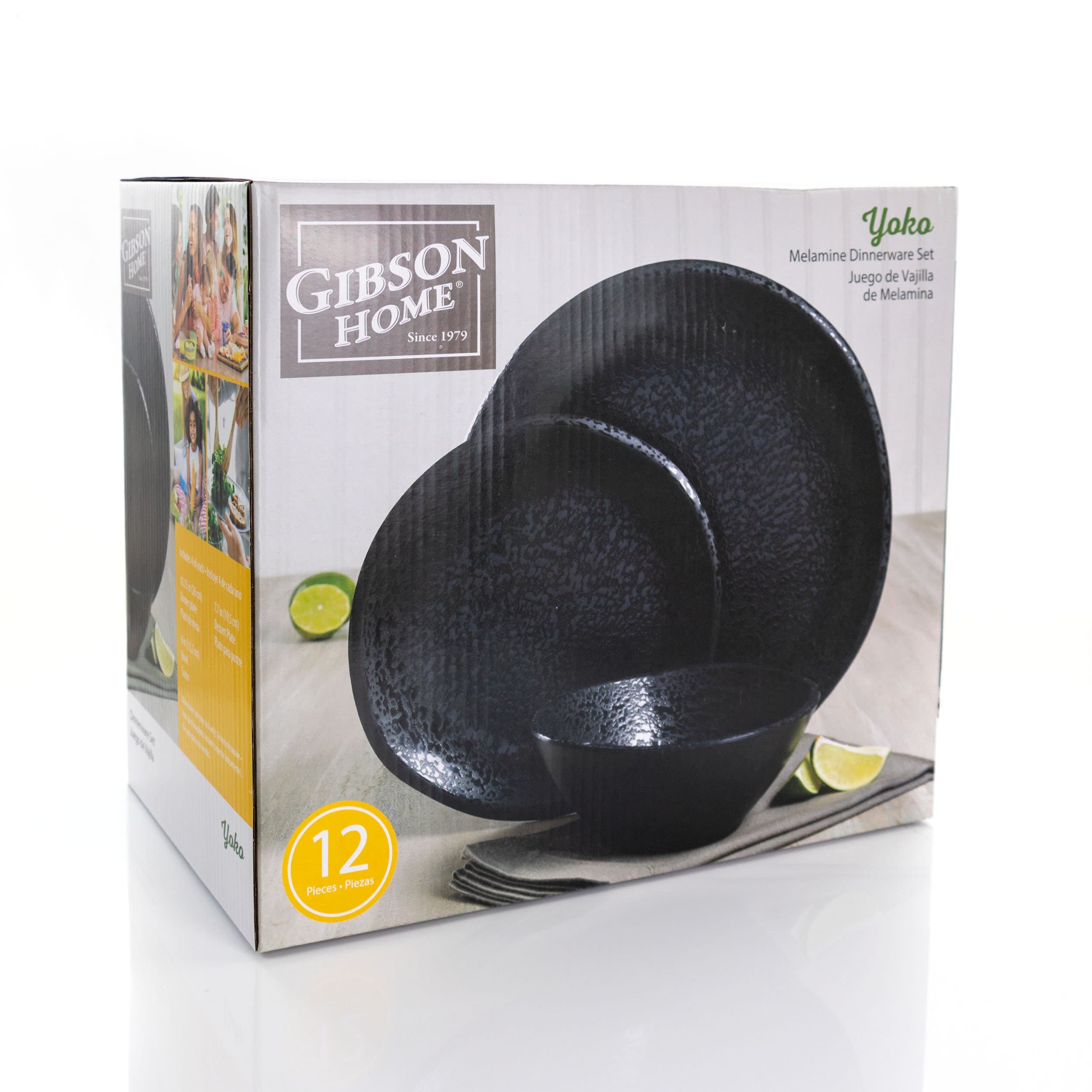Service de table rond en mélamine Gibson Home Yoko, 12 pièces, noir