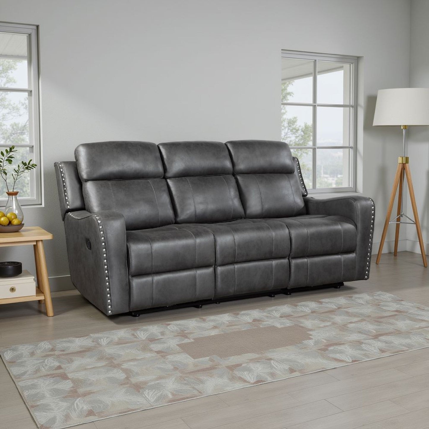 Canapé inclinable manuel double Gimo, microfibre gris foncé, 82 pouces
