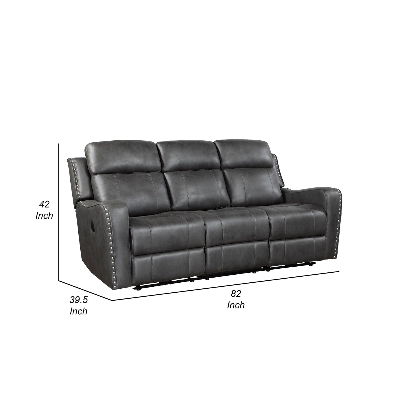 Canapé inclinable électrique Gimo, microfibre gris foncé, ports USB, 82 pouces