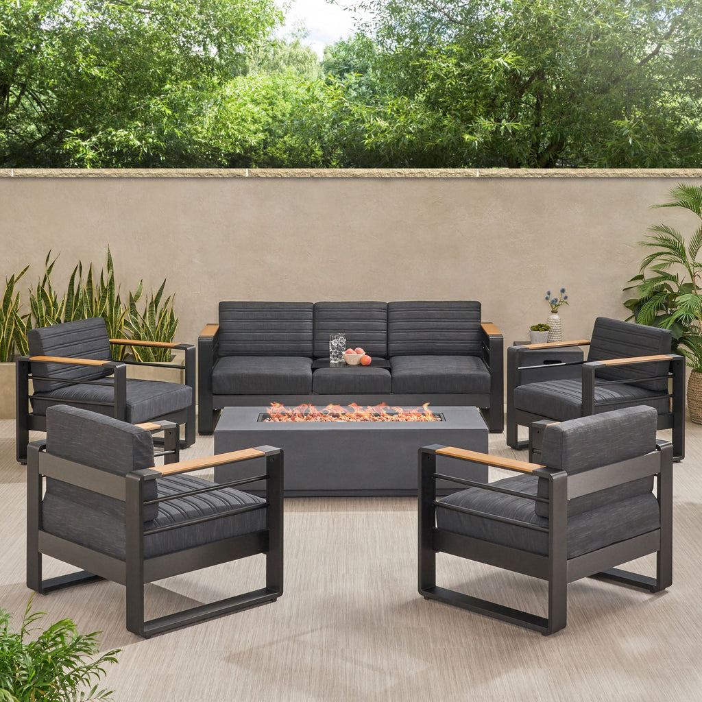 Salon de jardin Giovanna en aluminium 7 places avec foyer par Christopher Knight Home