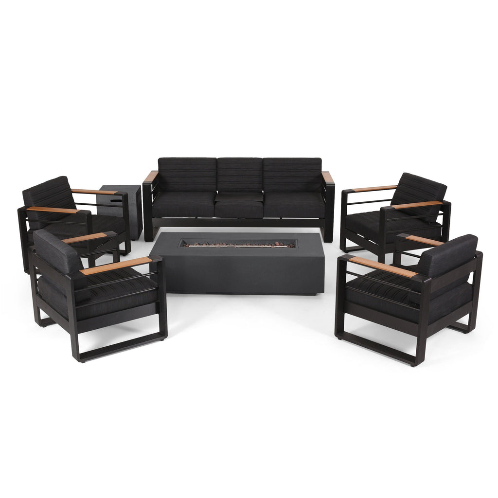 Salon de jardin Giovanna en aluminium 7 places avec foyer par Christopher Knight Home