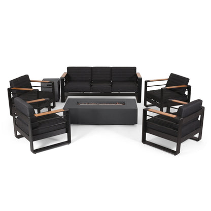 Salon de jardin Giovanna en aluminium 7 places avec foyer par Christopher Knight Home